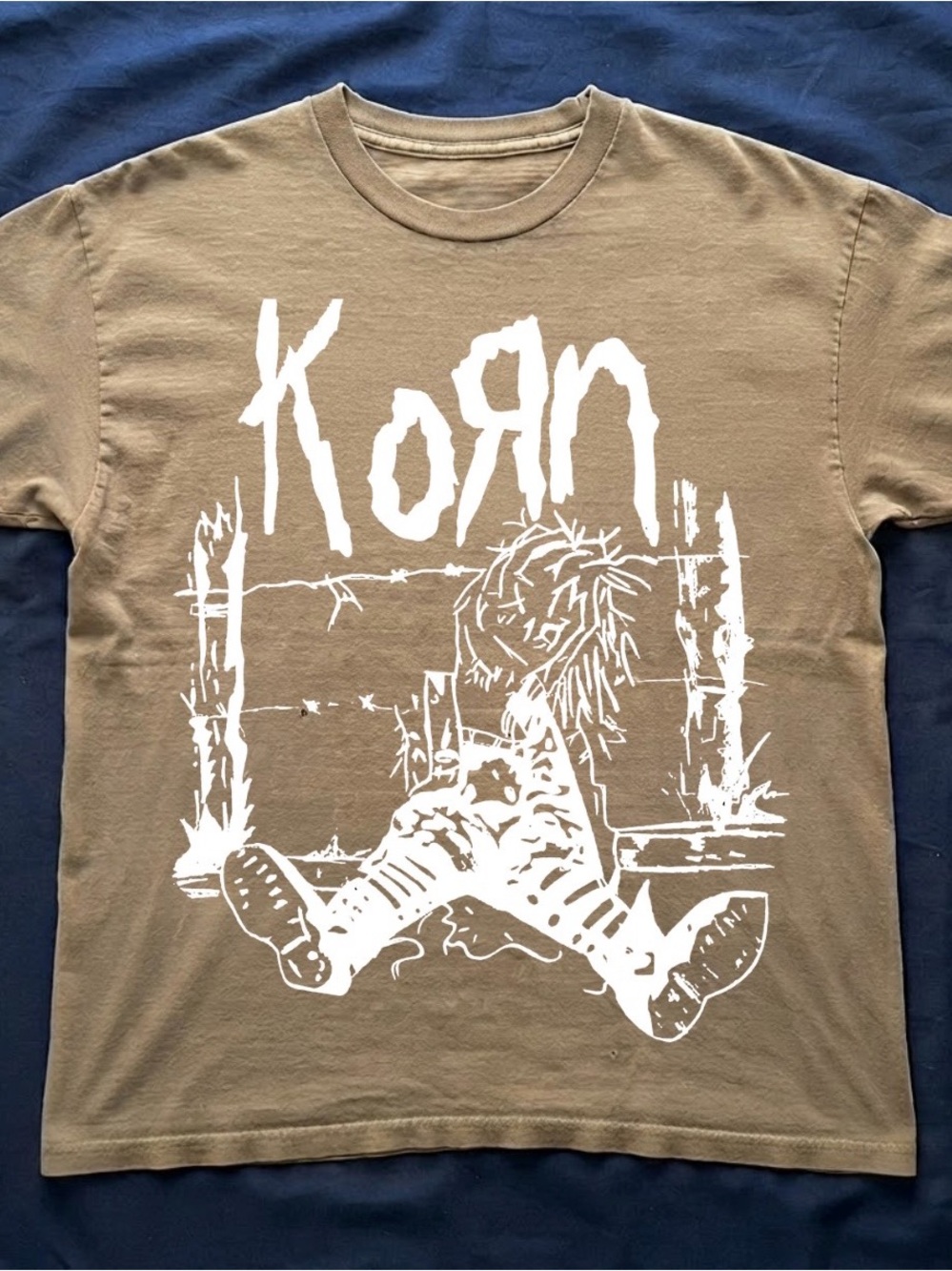 Gildan Korn Band Tee in Tan with White Graphic